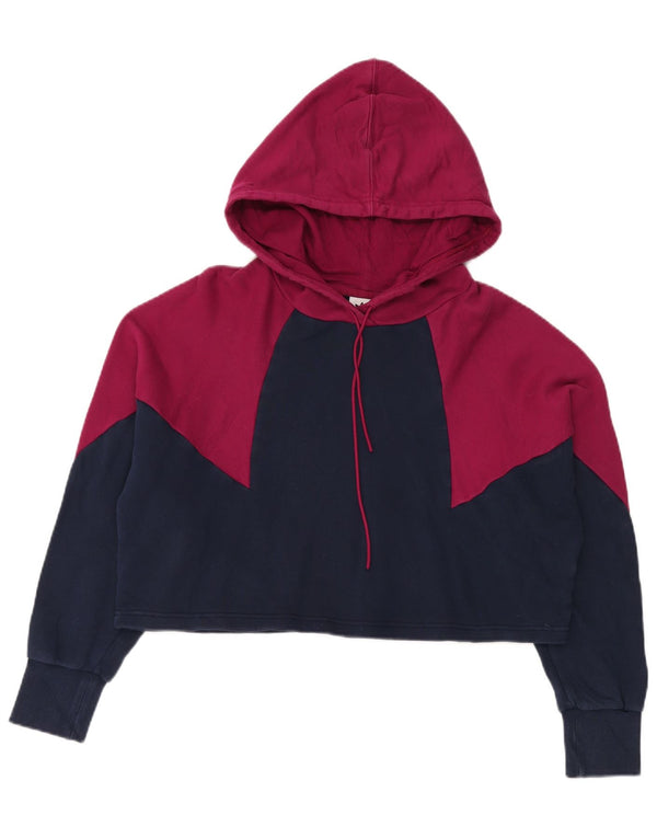 Felpa con cappuccio oversize corta da donna Adidas UK 8 Small Blu navy Colourblock
