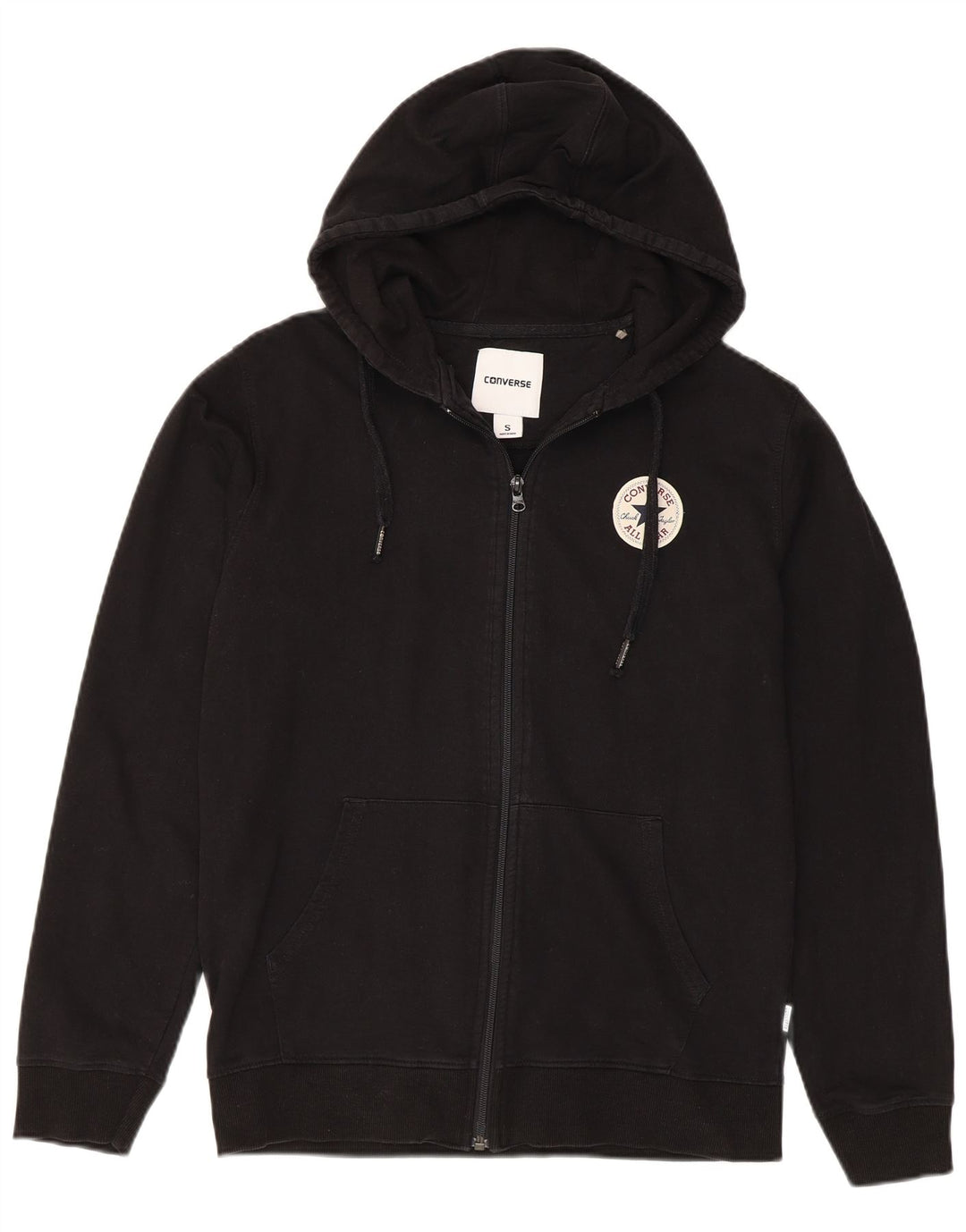 CONVERSE Felpa con cappuccio da uomo con zip piccola in cotone nero