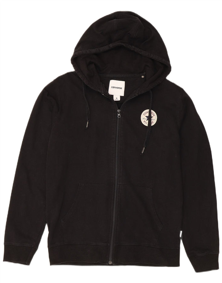 CONVERSE Felpa con cappuccio da uomo con zip piccola in cotone nero