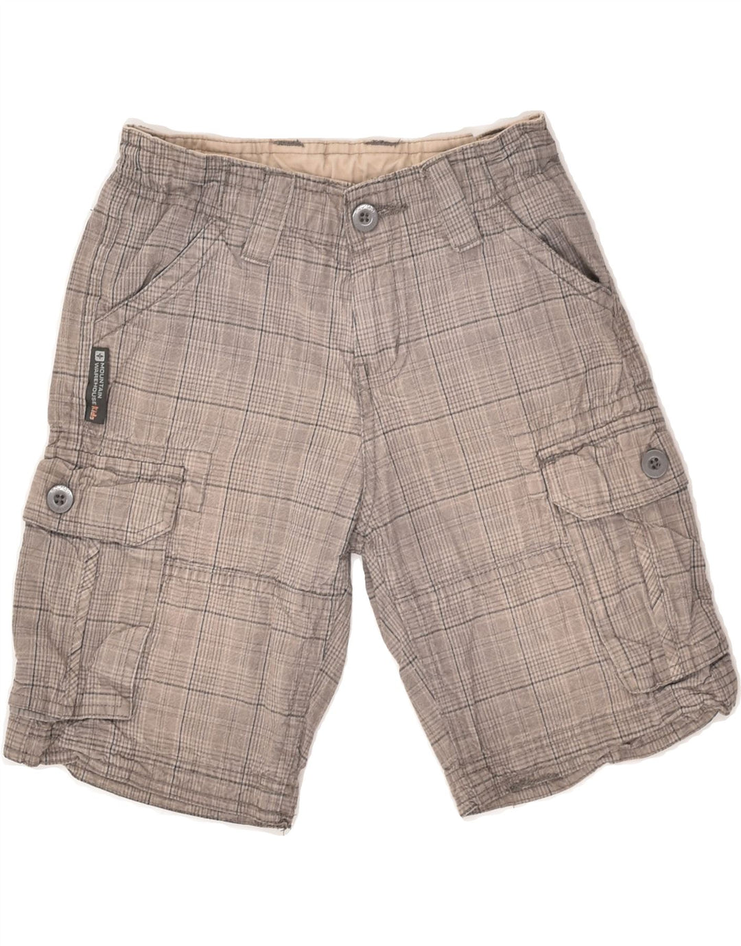 MOUNTAIN WAREHOUSE Pantaloncini cargo per ragazzi 7-8 anni W22 Cotone a quadri grigi