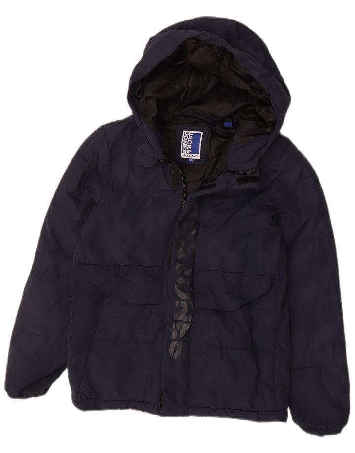Giacca imbottita con cappuccio grafica Jack & Jones per ragazzi 11-12 anni blu navy