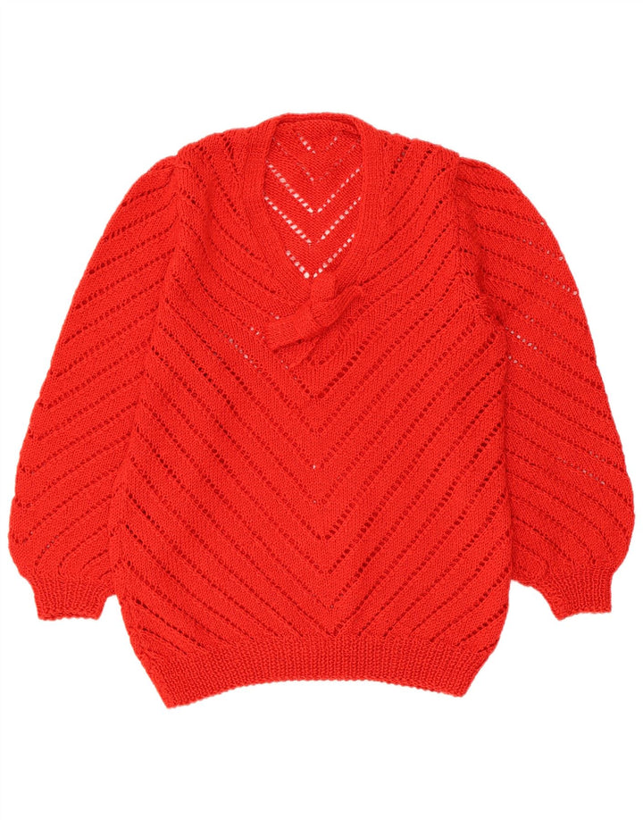Maglione da donna vintage con scollo a V e cravatta sul davanti UK 10 piccolo rosso