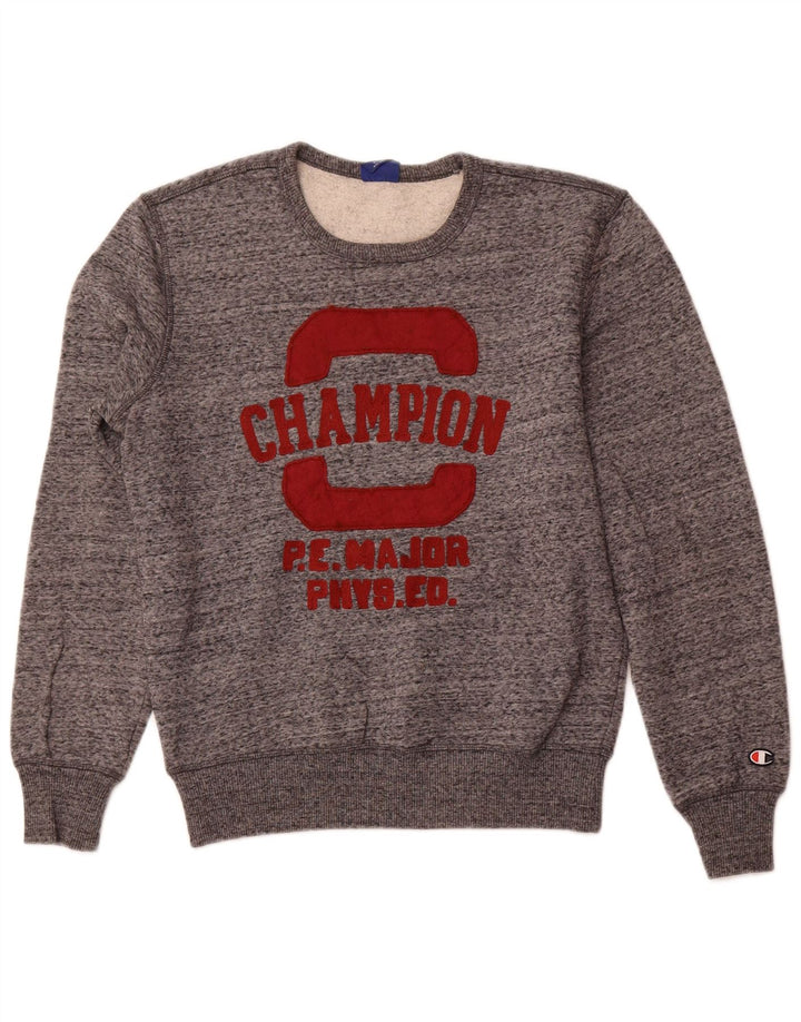 Felpa grafica da uomo Champion, maglione piccolo, cotone chiazzato grigio