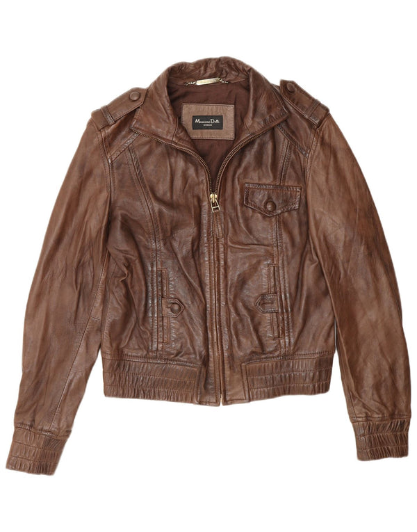 Massimo Dutti Giacca in pelle militare da donna UK 14 Marrone medio