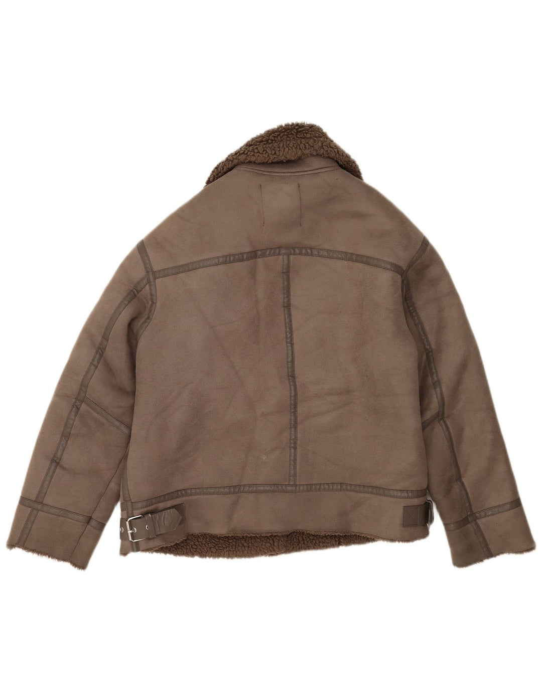 Giacca da motociclista oversize Sherpa da donna Zara UK 10 piccola marrone