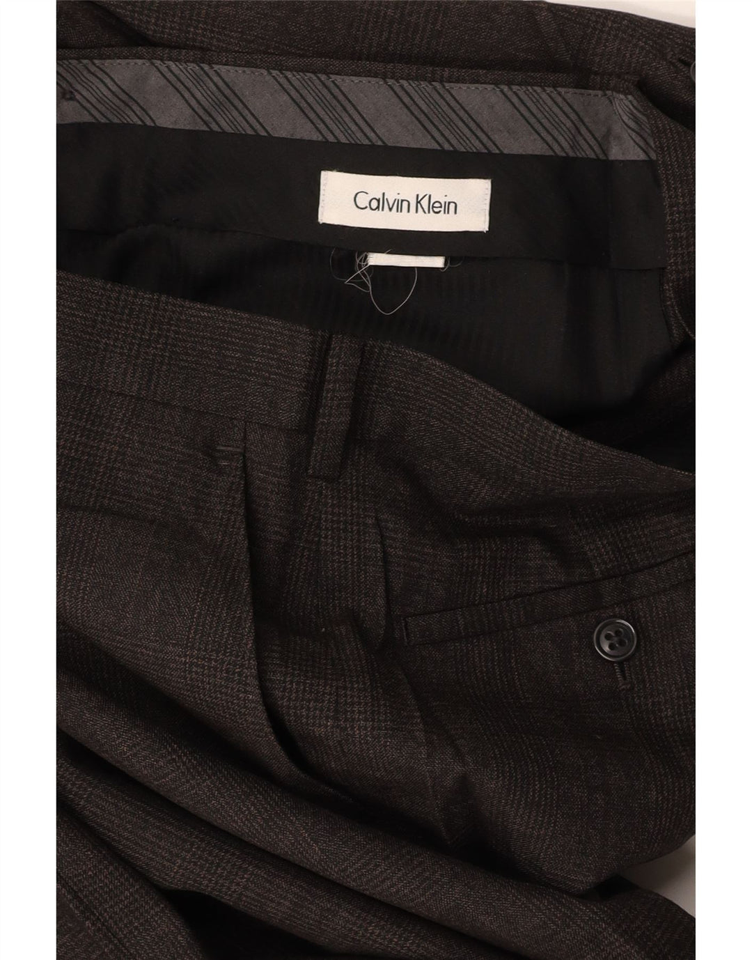 CALVIN KLEIN Pantaloni da abito dritti da uomo W34 L27 a quadri marroni