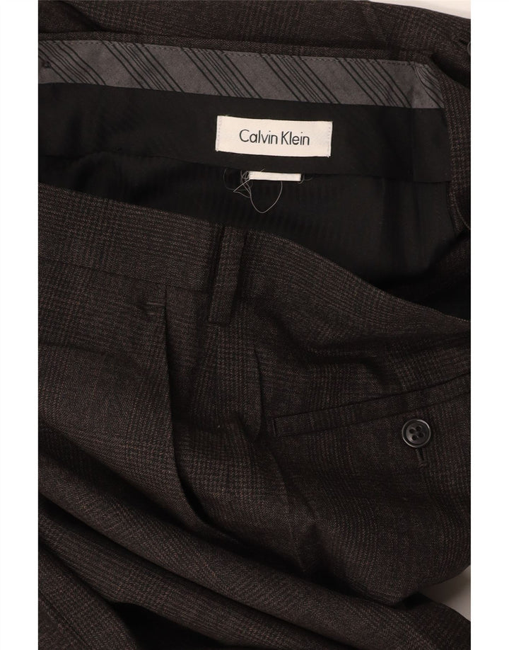 CALVIN KLEIN Pantaloni da abito dritti da uomo W34 L27 a quadri marroni