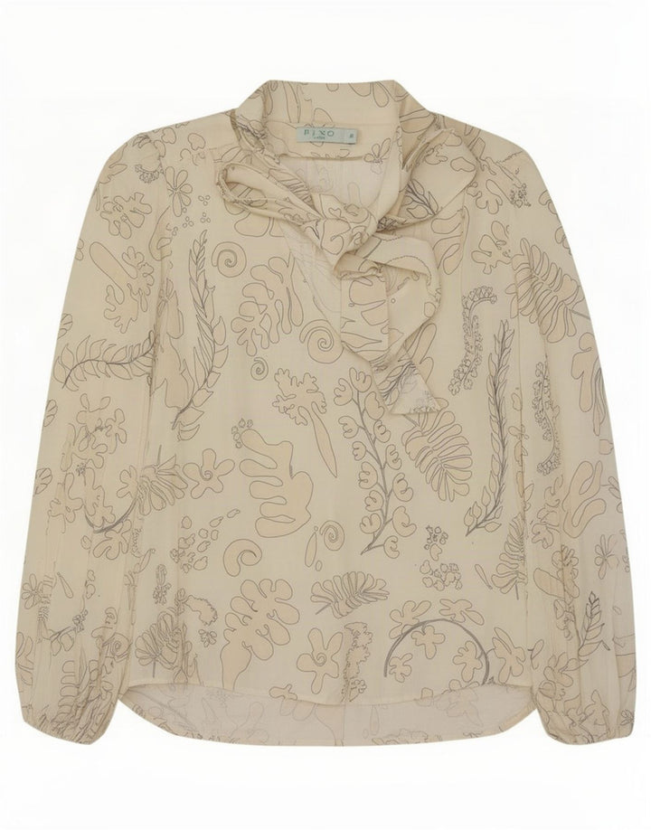 RIXO Donna Pullover Papillon Camicia Camicetta UK 14 Viscosa floreale bianca media