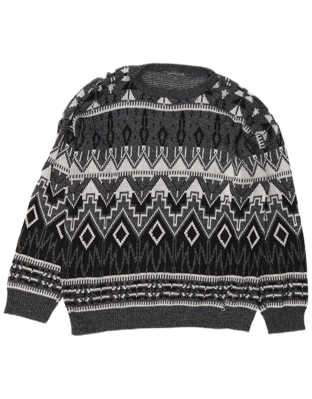 Maglione vintage da uomo con scollo a barca, grande grigio geometrico