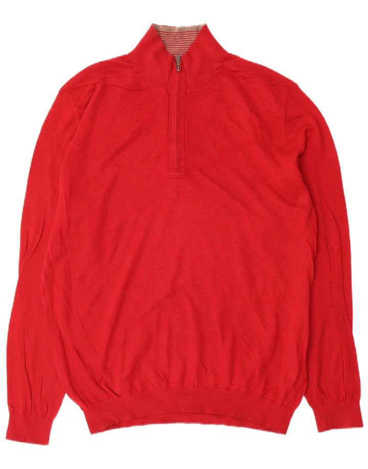 Massimo Dutti Maglione da uomo con zip e collo grande in cotone rosso