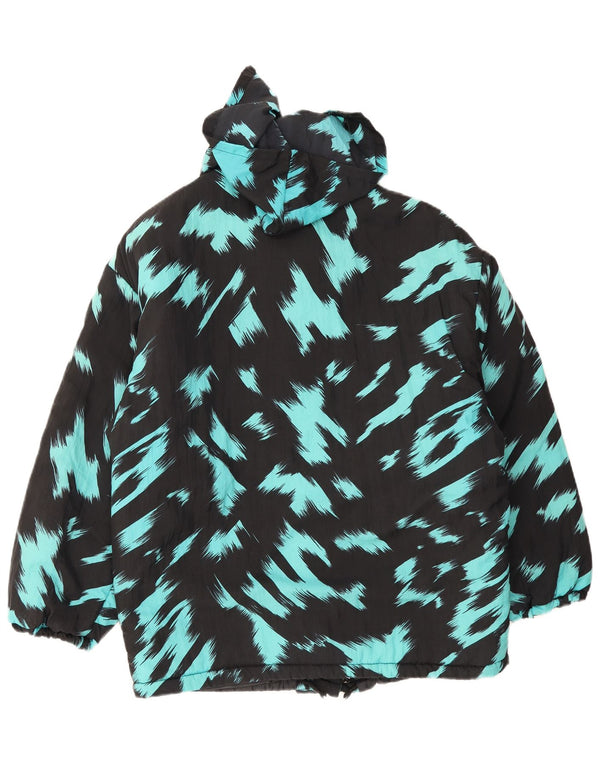 Giacca imbottita con cappuccio da donna vintage UK 16 Large Black Tie Dye