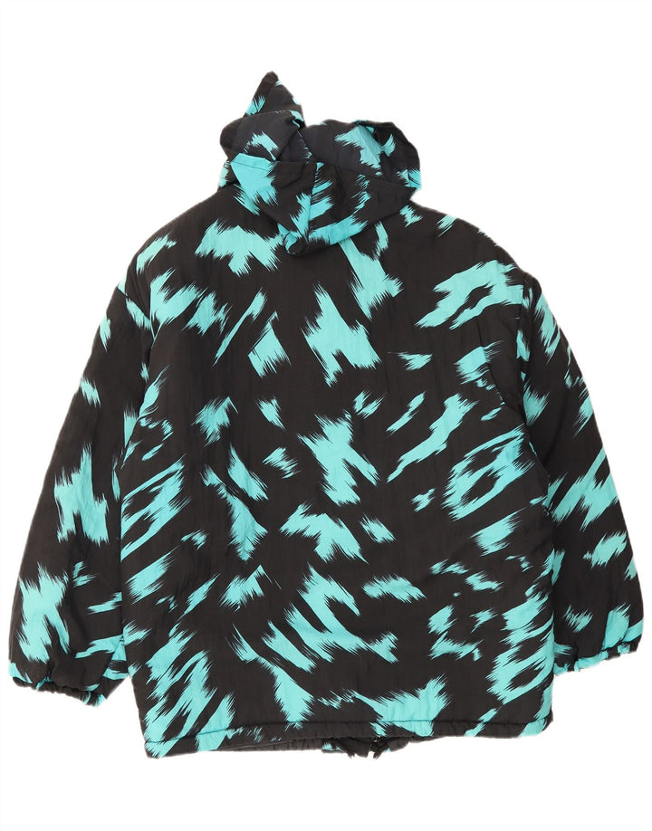 Giacca imbottita con cappuccio da donna vintage UK 16 Large Black Tie Dye