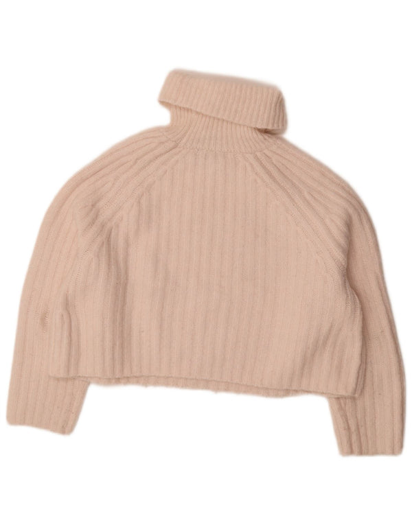 Zara Womens Crop Oversized Roll Neck Jumper Sweater UK 6 XS Pink Polyester
