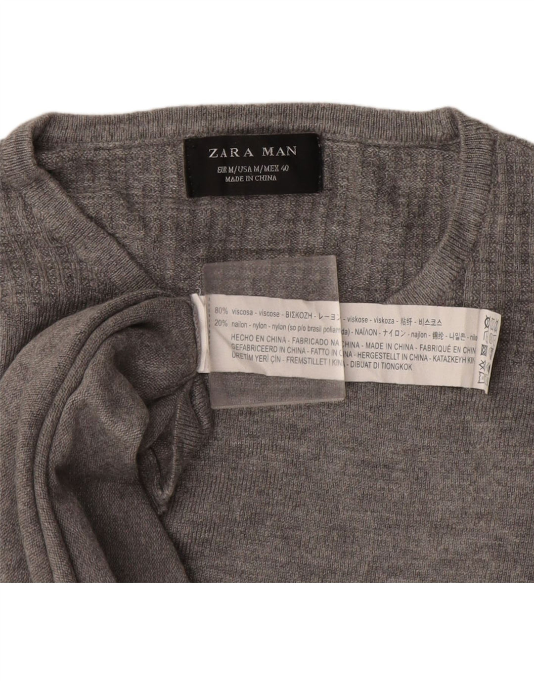 Maglione girocollo da uomo Zara in viscosa screziata grigio medio