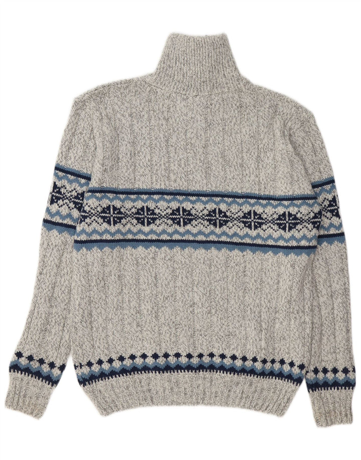 CANDA Mens Zip Neck Jumper Sweater Medium Grey Fair Isle Acrylic