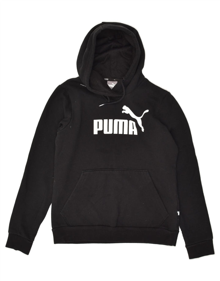 PUMA Womens Graphic Hoodie Jumper UK 12 Medium  Black Cotton | Vintage Puma | Thrift | Second-Hand Puma | Used Clothing | Messina Hembry 
