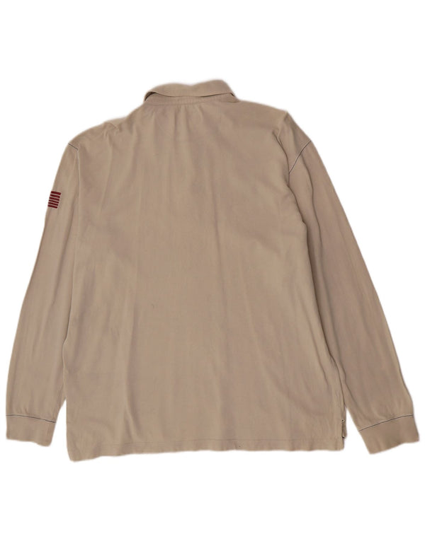 Polo da rugby da uomo a maniche lunghe Marlboro Classics XL in cotone beige