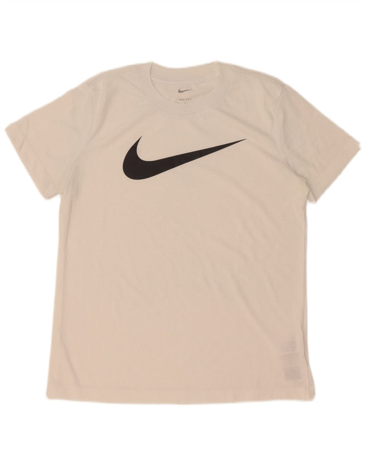 T-shirt grafica Nike Dri Fit da uomo, parte superiore in poliestere bianco medio