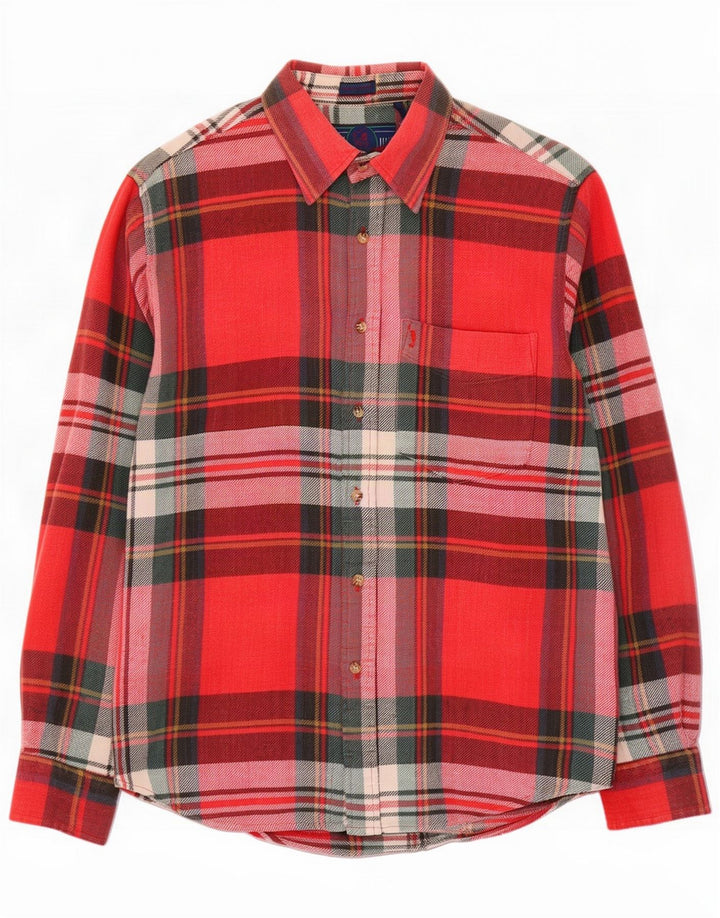 Camicia vintage in flanella da uomo in cotone a quadri rosso medio