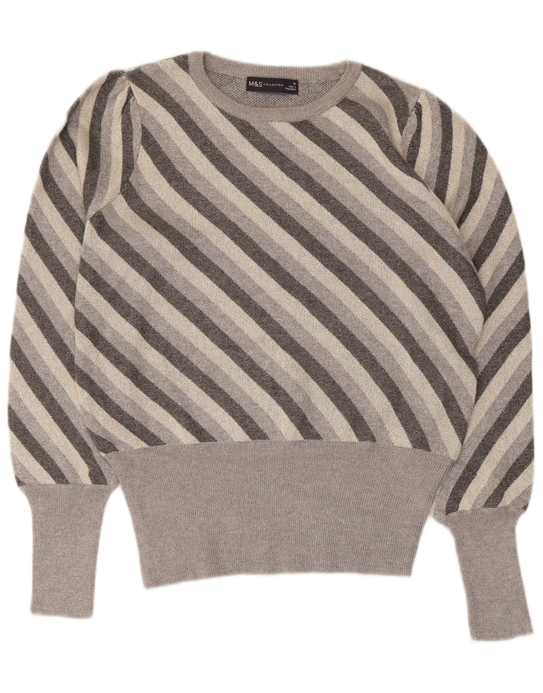 Maglione maglione con scollo a barca da donna Marks & Spencer UK 10 piccolo grigio a righe