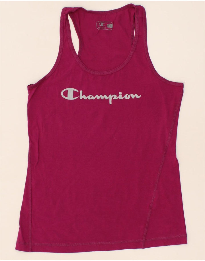 CHAMPION Womens Graphic Vest Top UK 14 Large Pink Vintage Champion and Second-Hand Champion from Messina Hembry 