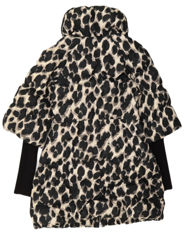 Cappotto imbottito da donna Karen Millen UK 12 Poliestere medio nero con stampa animalier