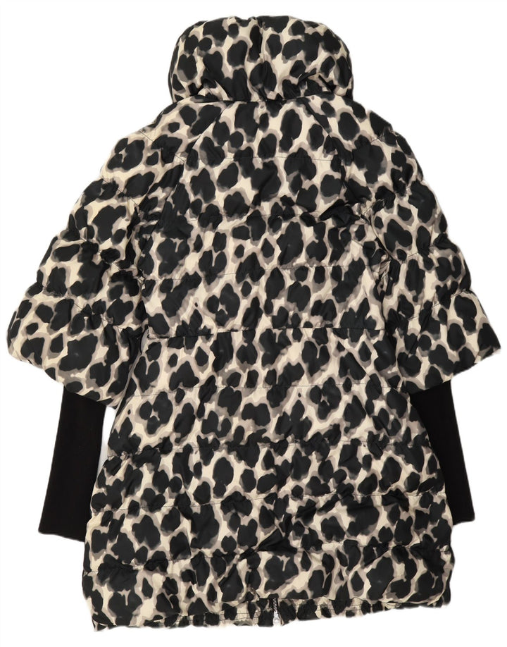 Cappotto imbottito da donna Karen Millen UK 12 Poliestere medio nero con stampa animalier