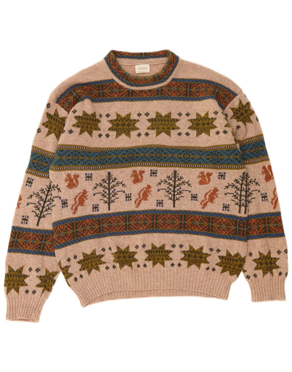 Maglione da uomo girocollo Benetton in lana Fair Isle beige medio