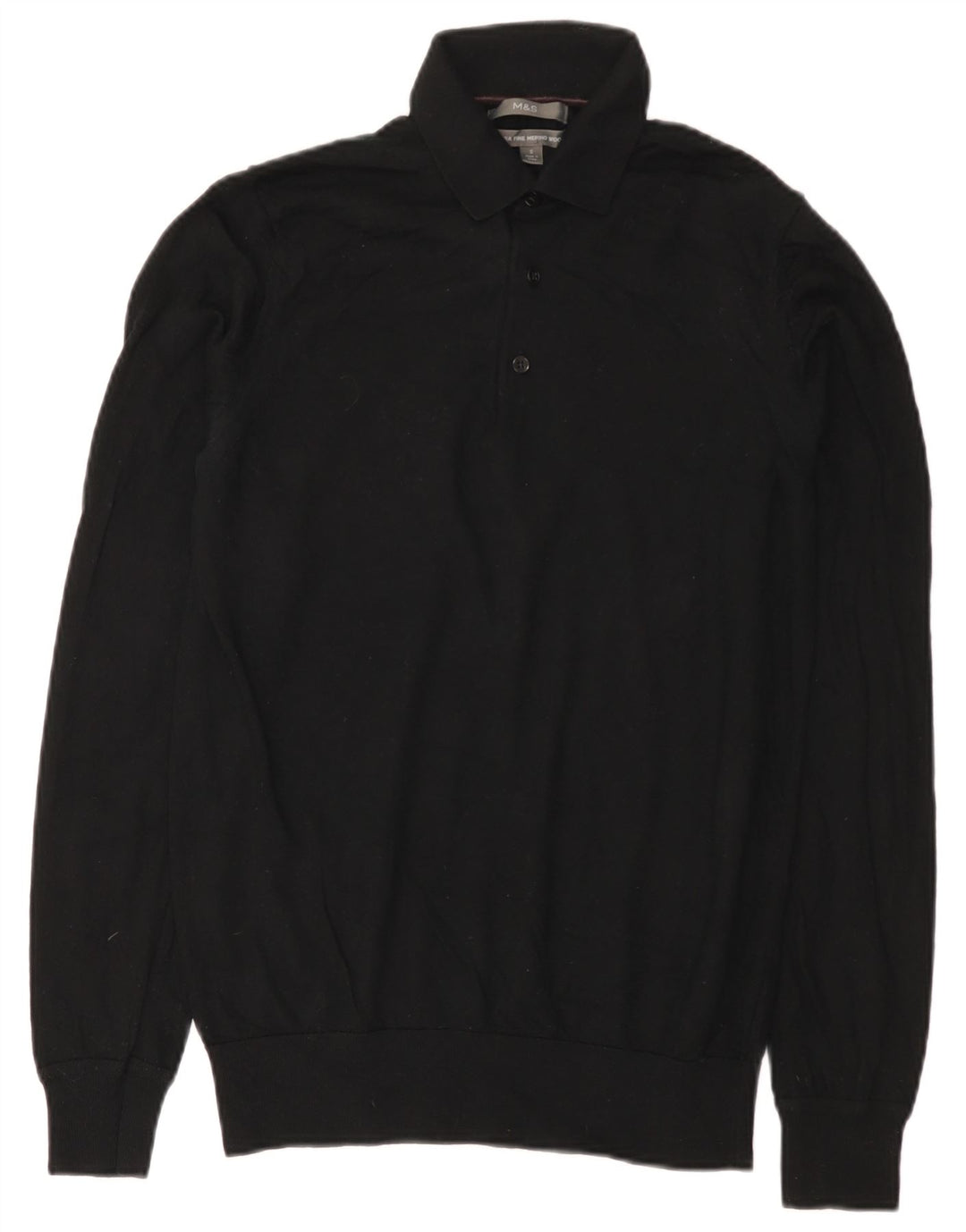 Maglione da uomo Marks & Spencer con collo alto, piccolo, in lana merino nera