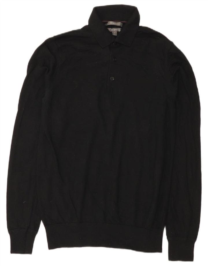Maglione da uomo Marks & Spencer con collo alto, piccolo, in lana merino nera
