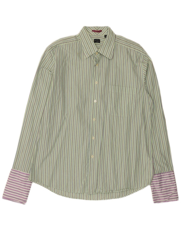 Camicia formale da uomo Paul Smith taglia 45 17 1/2 XL cotone a righe verdi