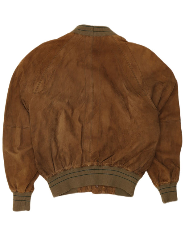 Robrik Mens Suede Bomber Jacket IT 52 Large Beige Leather