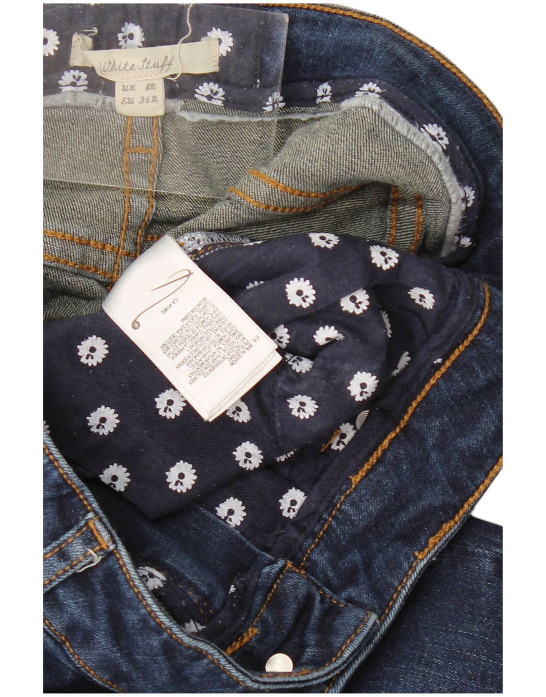 Jeans dritti da donna White Stuff UK 12 medio W28 L30 cotone blu navy