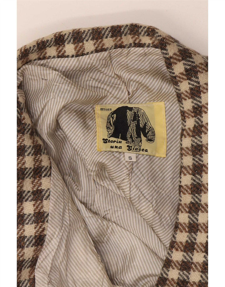 Moda Dossier Giacca blazer da uomo a 1 bottone UK 36 piccolo quadretto marrone