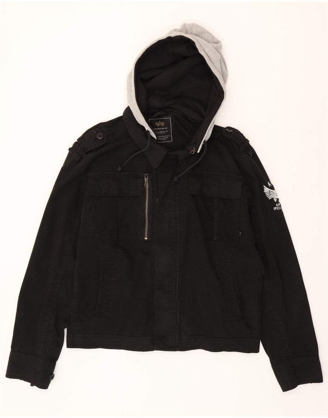 Giacca militare con cappuccio da uomo Alpha Industries UK 42 XL cotone nero