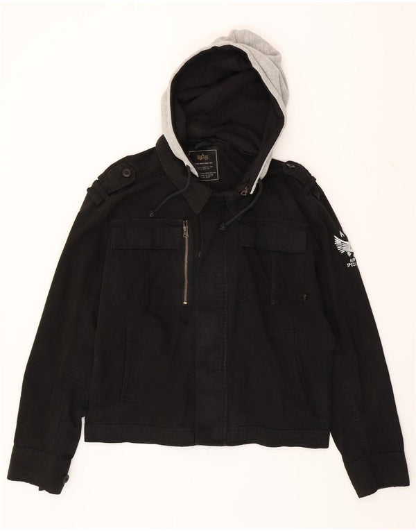 Giacca militare con cappuccio da uomo Alpha Industries UK 42 XL cotone nero
