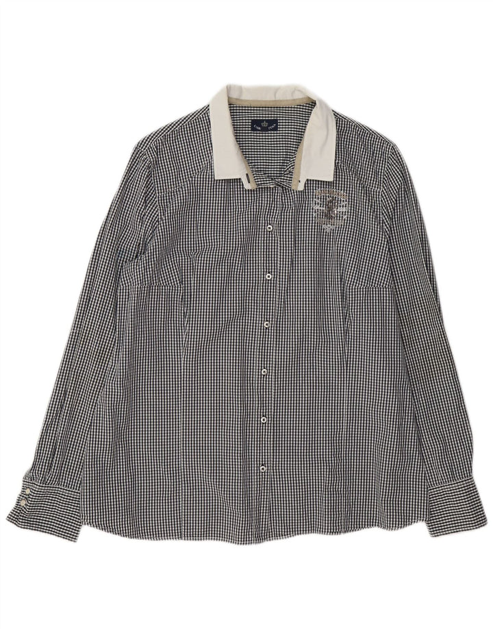 Camicia vintage da donna EU 42 XL in cotone a quadretti nero