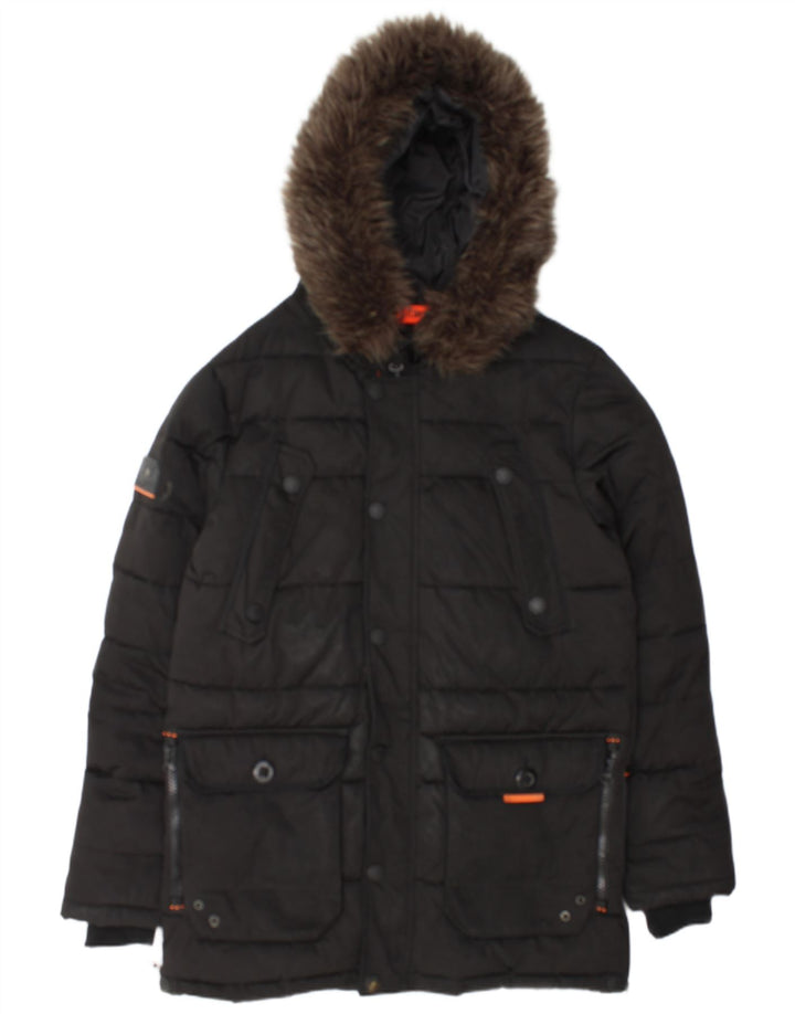 Giacca imbottita con cappuccio da uomo Superdry UK 38 poliestere nero medio