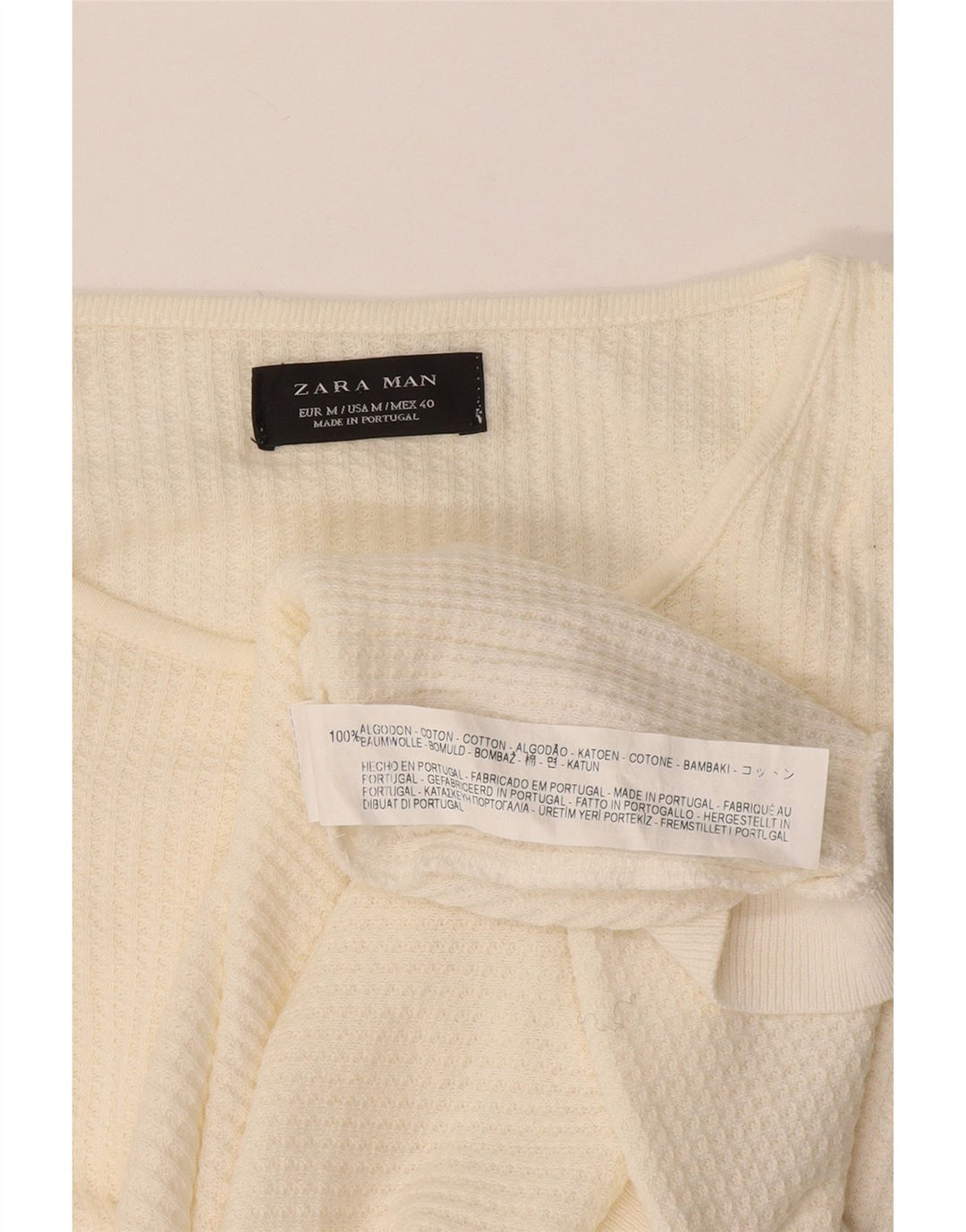 Maglione maglione girocollo da uomo Zara in cotone bianco sporco medio
