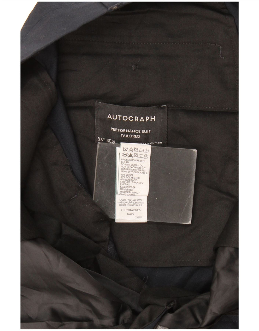 Pantaloni da abito dritti su misura da uomo Marks & Spencer W38 L29 Blu Navy