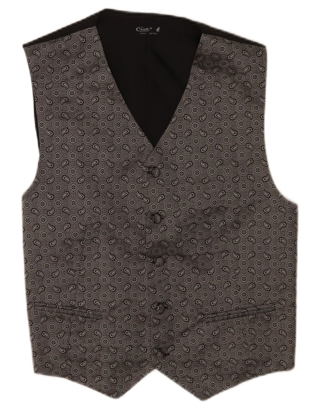 Gilet vintage da uomo piccolo in seta cachemire grigia