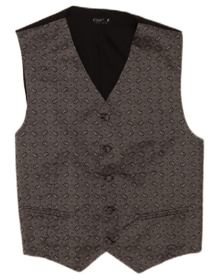 Gilet vintage da uomo piccolo in seta cachemire grigia
