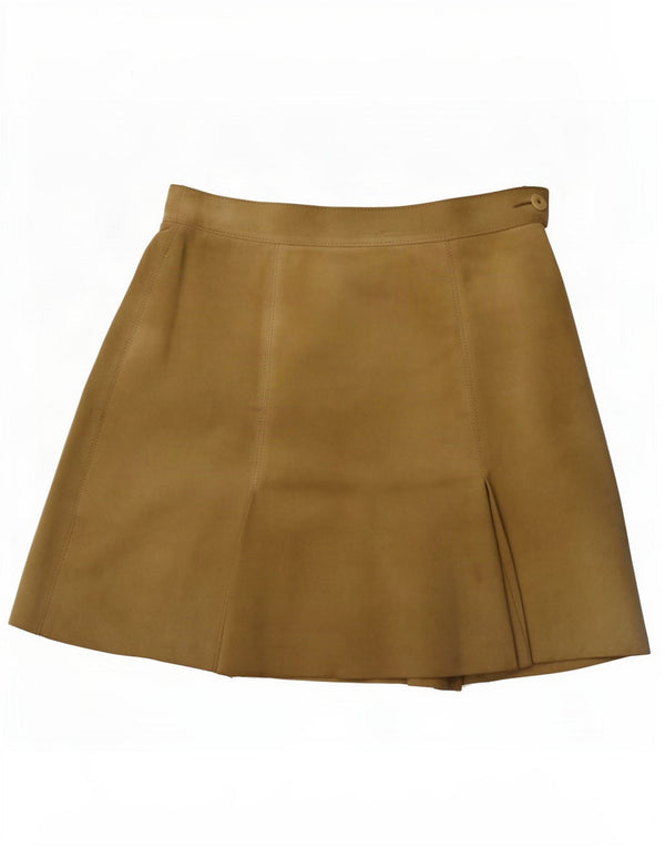 Minigonna vintage da donna in pelle scamosciata IT 44 Media W30 Beige