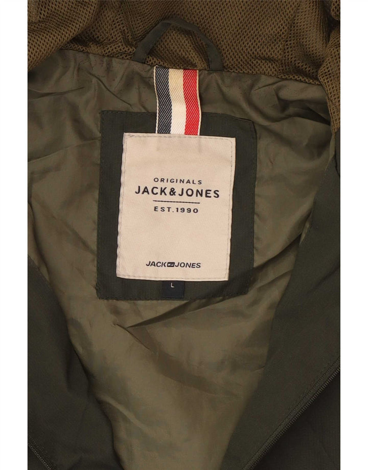 Giacca antipioggia con cappuccio da uomo Jack & Jones UK 40 Large Verde Poliestere