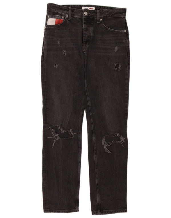 Jeans dritti invecchiati da uomo Tommy Hilfiger W29 L32 cotone nero
