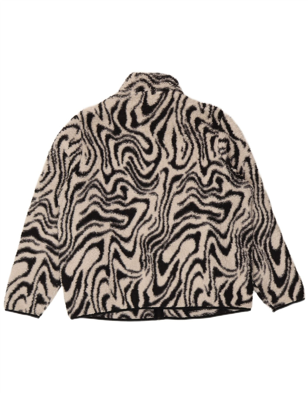 Giacca in pile oversize da donna vintage con motivo astratto UK 18 XL Nera