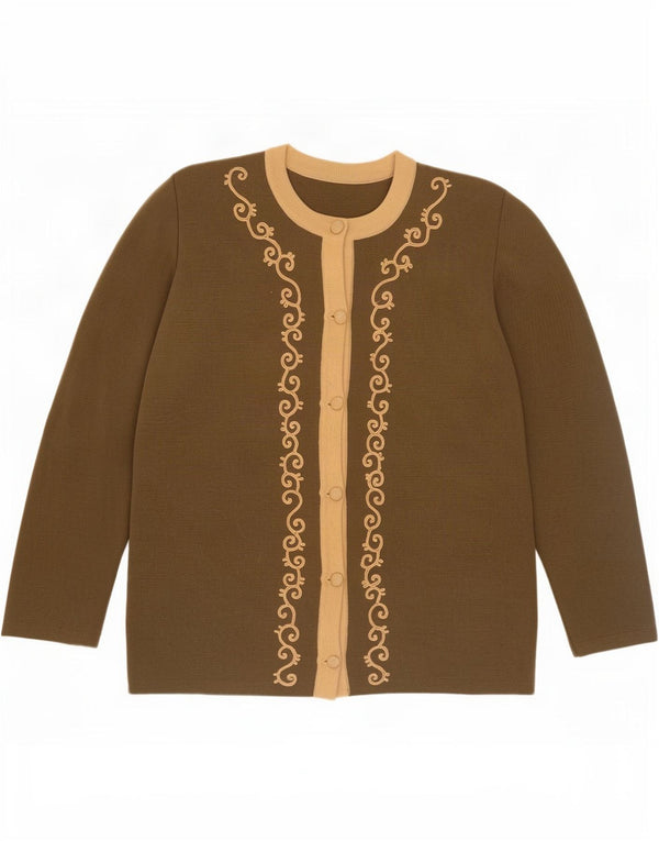 Maglione cardigan da donna vintage UK 16 grande floreale kaki