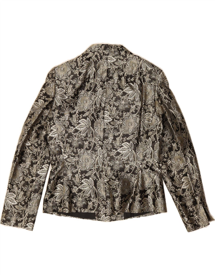 VINTAGE Womens 2 Button Blazer Jacket UK 14 Large Silver Floral Acetate Vintage Vintage and Second-Hand Vintage from Messina Hembry 