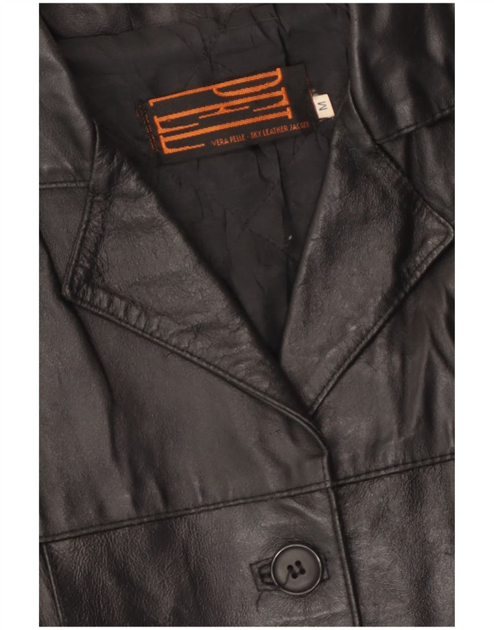 Giacca in pelle da donna vintage UK 14 in pelle nera media