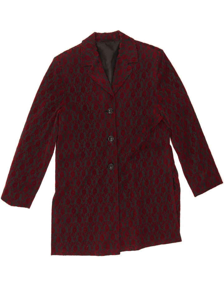 VINTAGE Womens 3 Button Blazer Jacket UK 14 Medium Red Floral Vintage Vintage and Second-Hand Vintage from Messina Hembry 